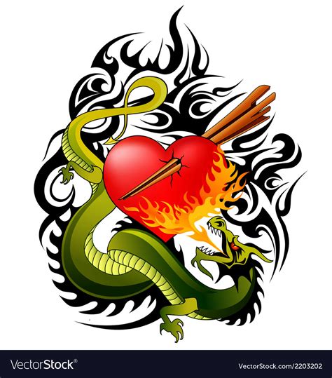 Dragon And Heart Tattoo Royalty Free Vector Image