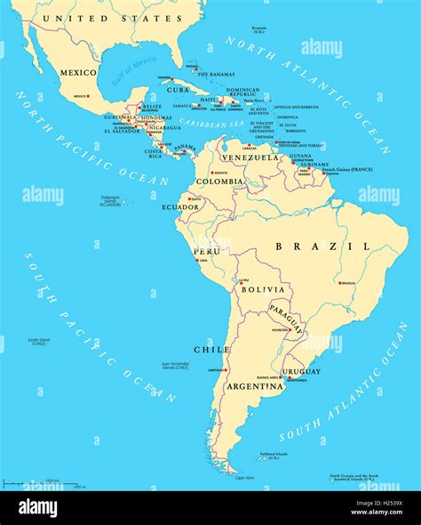 Latin America Political Map With Capitals National Borders Rivers And
