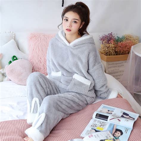 2 pcs winter women pajamas sets sleepwear long sleeves warm pajama soft sleep suits pajamas