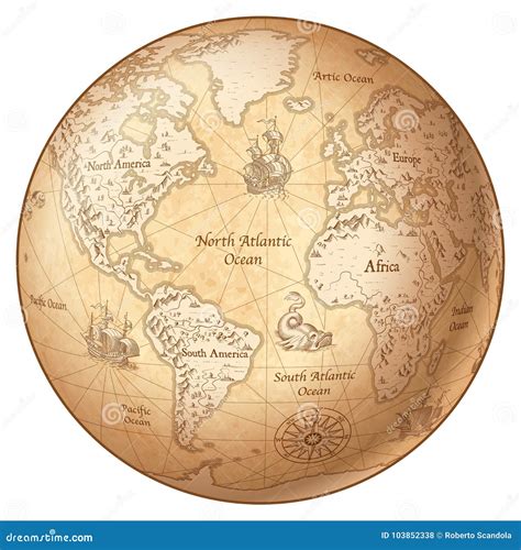 Vector Globe Vintage World Map Stock Vector Illustration Of Mountain
