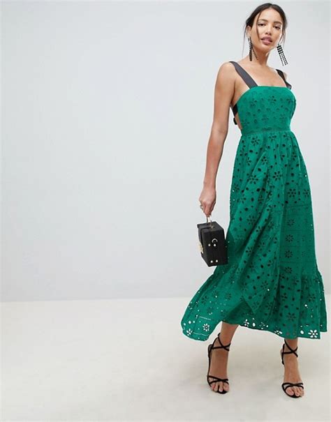 Asos Design Premium Broderie Maxi Dress With Contrast Straps Asos