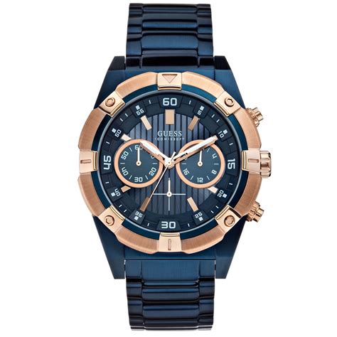 Guess Mens Chronograph Blue Tone Stainless Steel Bracelet Watch 44mm U0377g4 In Blue For Men Lyst