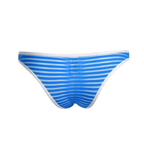 Mens Sexy Gestreepte Transparante Thongs Ondergoed Low Rise See Through