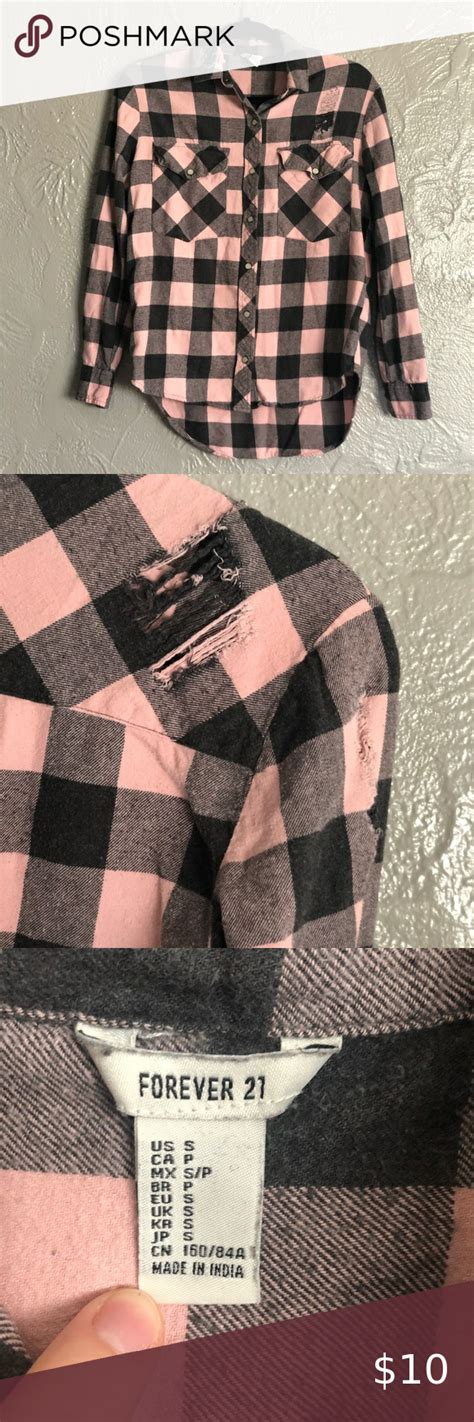 Pink And Black Distressed Flannel Long Sleeve Pink And Black Plaid