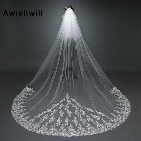 3 Meters Long Lace Edge Wedding Veil With Comb Cover Face Two Layers
