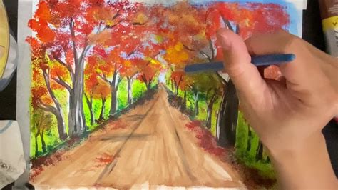 Autumn Acrylic Painting Using Sponge Youtube