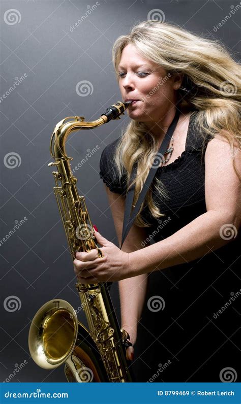 Blond Female Saxophone Player Musician Stock Image Image Of Music
