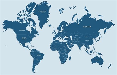 Mapa Múndi Vetor Azul Completo Com Nomes De Todos Os Países E Capitais