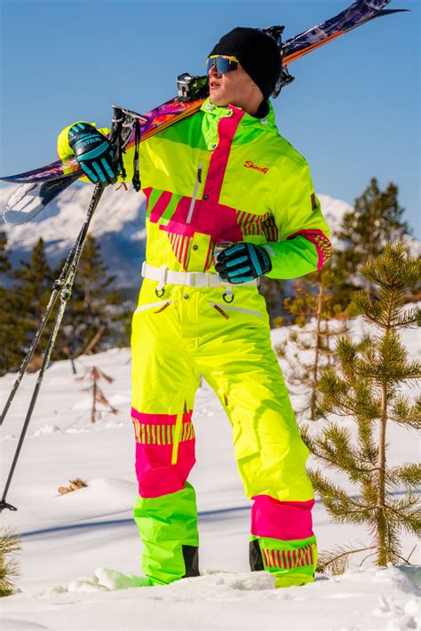 Mens Neon Yellow Retro Ski Suit The Cat Track Fever