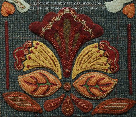 Wool Applique Pattern Kit Embroidery Jacobean Autumn Table Runner
