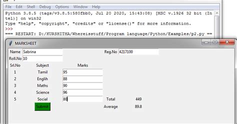 Student Marks Details Using Tkinter In Python ~ Whereisstuff