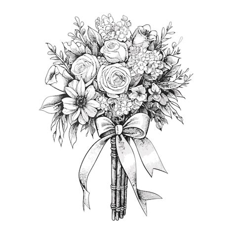 Premium Vector Vector Hand Drawn Wedding Bouquet Black And White Color