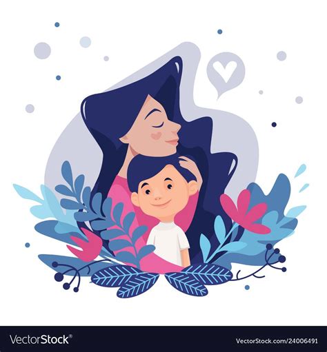 Mothers Lovemoms Hug Mom And Sonvector Illustration With Floral