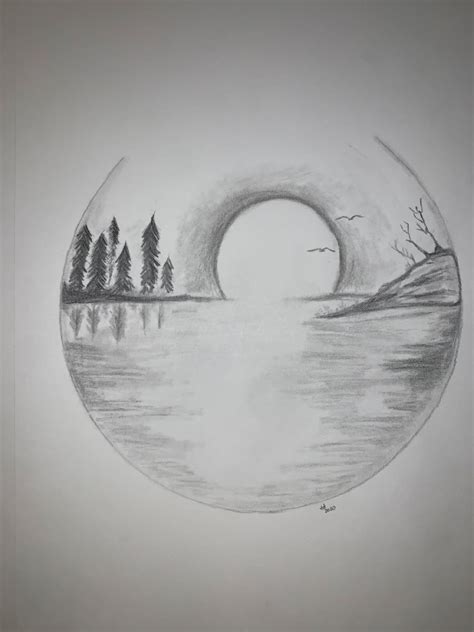 Full Moon Water Reflection Pencil Art Pencil Sketch Moonlight