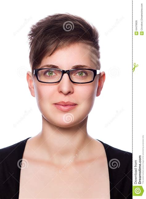 Young Business Woman With Modern Short Hair Wearing Glasses Stock