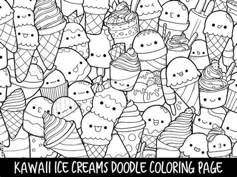 Ice Creams Doodle Coloring Page Printable Cutekawaii