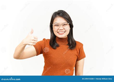 Showing Thumbs Up Of Beautiful Asian Woman Isolated On White Background