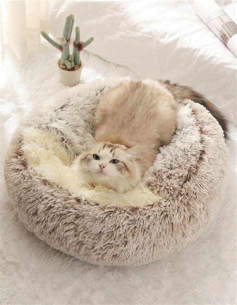 New Style Fluffy Pet Dog Cat Bed Round Plush Cat Warm Bed Etsy