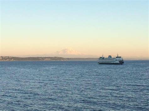 Washington State Ferry With Mt Rainier In The Back Ground Northwest