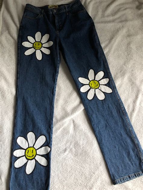 Painted Flower Jeans Etsy