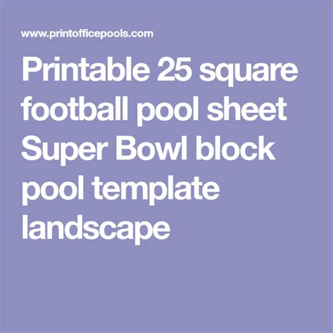 Printable 25 Square Football Pool Sheet Super Bowl Block Pool Template
