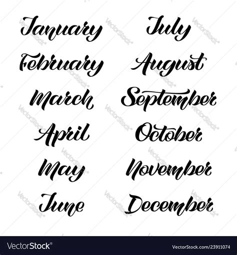 Handwritten Names Of Months Royalty Free Vector Image