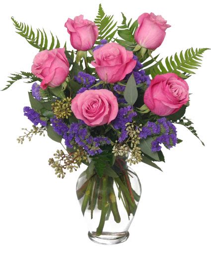 Half Dozen Pink Roses Vase Arrangement In Upper Sandusky Oh Schuster
