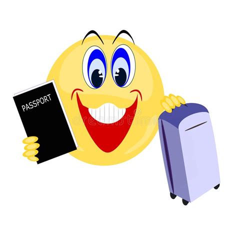 Emoji Excitedly Carrying Travel Passport And Luggage Stock Vector