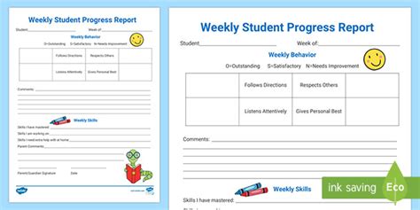 Editable Weekly Student Progress Report Teacher Made