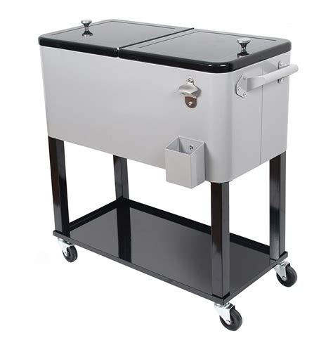 Upha 80 Quart Rolling Ice Chest Portable Party Bar Drink Entertaining