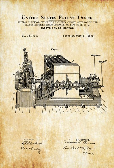 Edison Electric Generator Patent Patent Print Edison