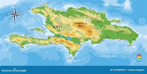 Haiti And Dominican Republic Physical Map Stock Vector Illustration
