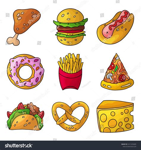 Cartoon Doodle Fast Food Set Design Stock Vector Royalty Free