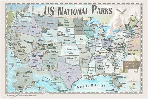 Geojango Usa National Park Sticker Map Watercolor Edition