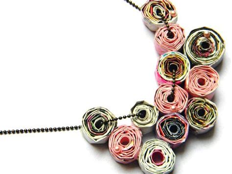 Pink And White Paper Bead Necklace Repurposed Upcycled Recycled Eco