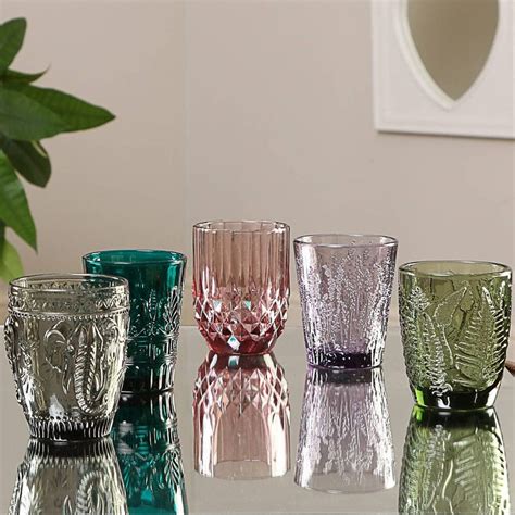 Set Of Four Vintage Embossed Tumblers By Dibor Colored Glassware