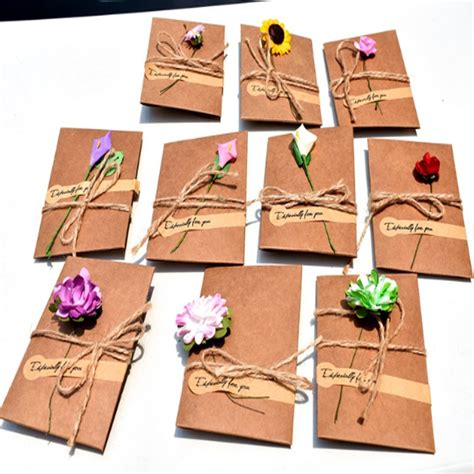 1packlot Vintage Diy Kraft Paper Handmade Dried Flowers With Envelope