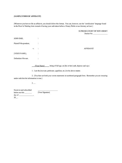 Signature of person making affidavit. NJ Sample Form Of Affidavit - Complete Legal Document ...