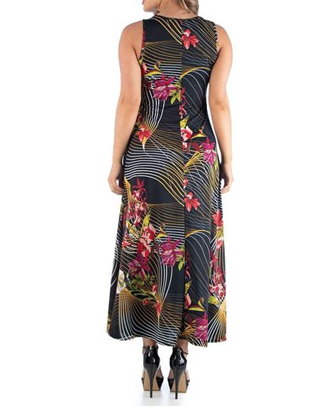 24seven Comfort Apparel Womens Plus Size Floral Sleeveless Maxi Dress