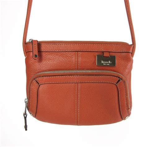 Tignanello Crossbody Organizer Orange Pebbled Leather Messenger Handbag