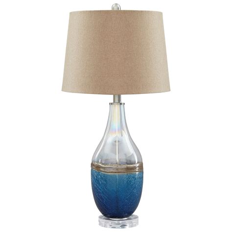 Signature Design By Ashley Lamps Contemporary Set Of 2 Johanna Blue Clear Glass Table Lamps