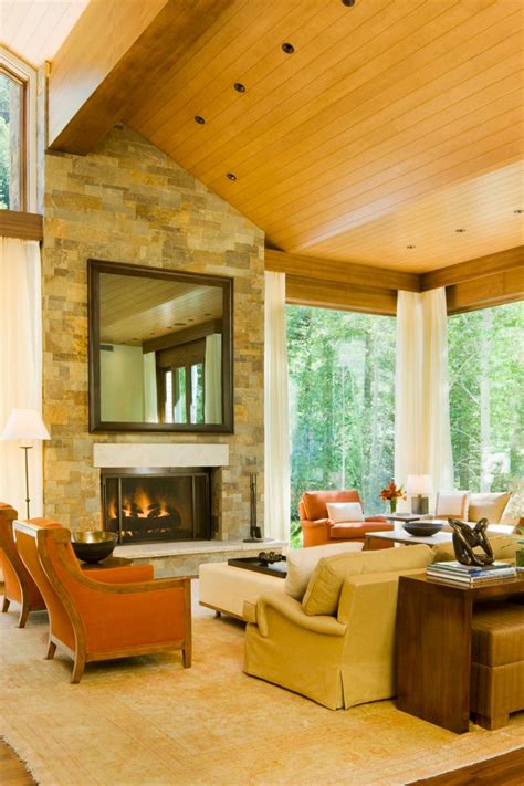 45 best fireplace ideas stylish indoor designs decor and photos. Transitional Living Room With Stone Fireplace and High ...