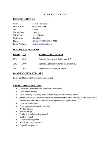 How do i use one of these curriculum vitae examples? Zambian Curriculum Vitae
