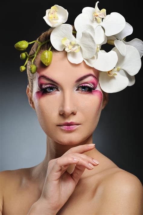 Woman With Creative Make Up Stock Photo Image Of Blond Cosmetics