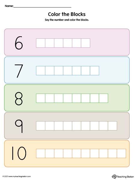 Color Number Blocks Printable 6 Through 10 Color