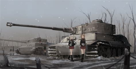 Anime Military Vehicle Tank Anime Girls War Snow