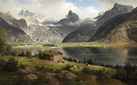 House Lake Mountains Drawing Landscapes Paintings Painting