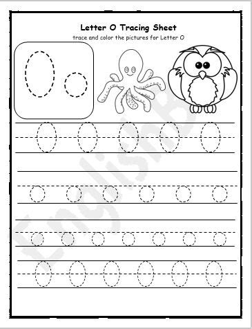 Letter o tracing writing practice worksheet