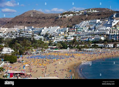 People At The Beach Of Puerto Rico Gran Canaria Canary Islands Spain