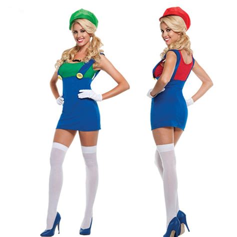 Super Mario Costume Women Luigi Costume Clothing Sexy Plumber Costume Mario Bros Fantasia Super